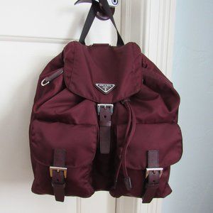 Prada Re-Nylon Medium Backpack with Pouch Burgundy Very Good Condition